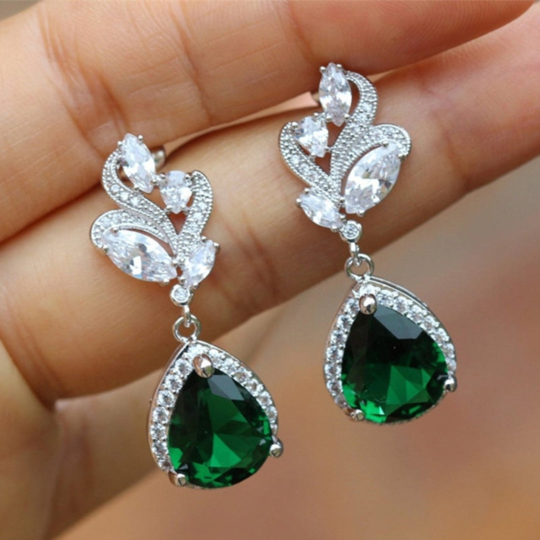 1 Pair Women Earrings Water Drop-shaped Rhinestones Jewelry Sparkling Long Lasting Stud Earrings for Wedding Image 1