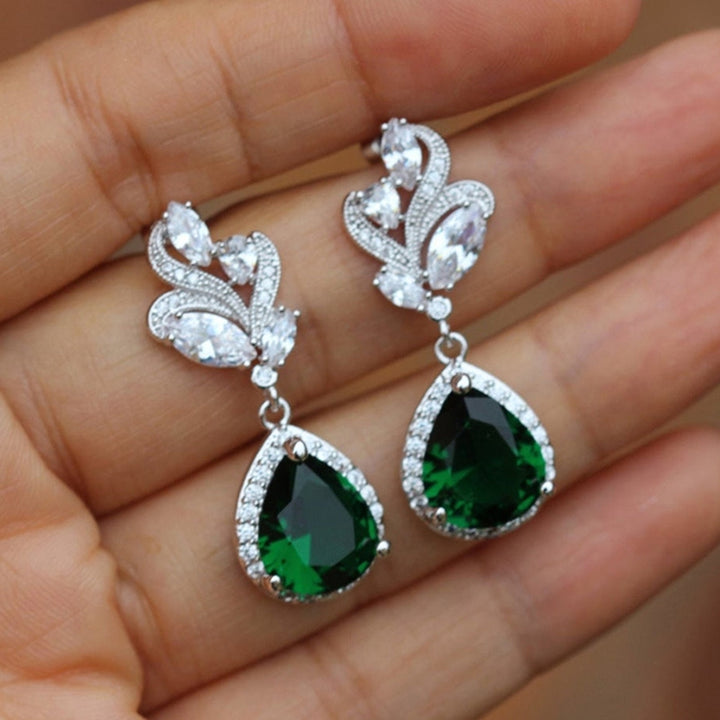 1 Pair Women Earrings Water Drop-shaped Rhinestones Jewelry Sparkling Long Lasting Stud Earrings for Wedding Image 2