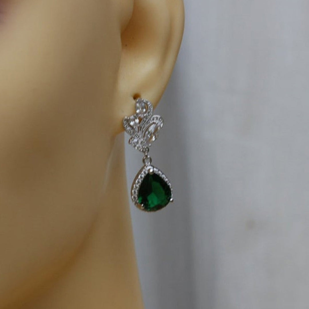 1 Pair Women Earrings Water Drop-shaped Rhinestones Jewelry Sparkling Long Lasting Stud Earrings for Wedding Image 4