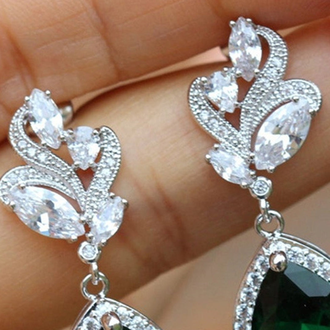 1 Pair Women Earrings Water Drop-shaped Rhinestones Jewelry Sparkling Long Lasting Stud Earrings for Wedding Image 8