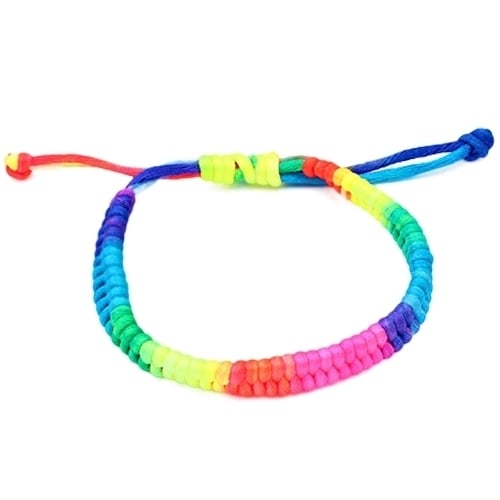 Womens Nightclub Fashion Rainbow Fluorescent Colorful Braided Woven Bracelet Image 1