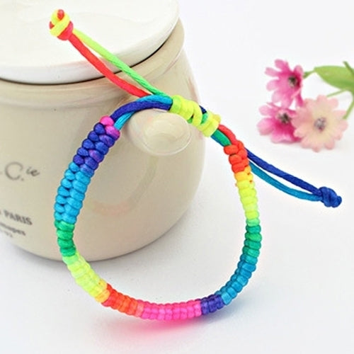 Womens Nightclub Fashion Rainbow Fluorescent Colorful Braided Woven Bracelet Image 3