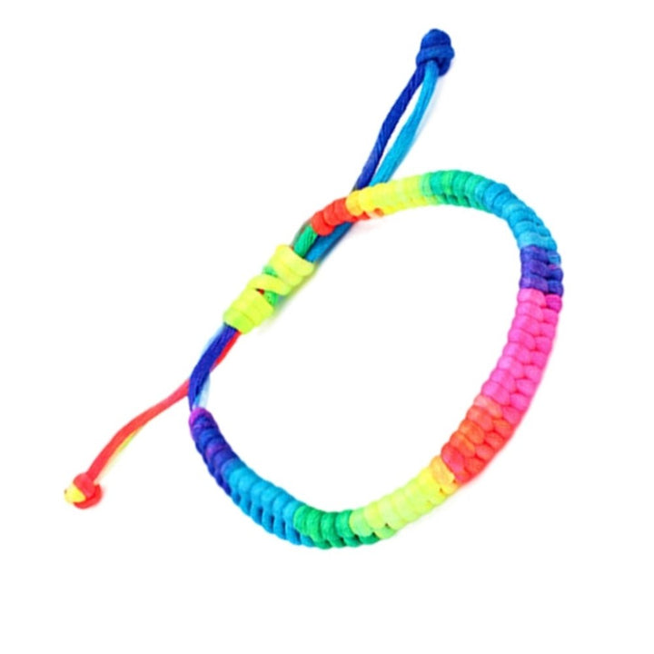 Womens Nightclub Fashion Rainbow Fluorescent Colorful Braided Woven Bracelet Image 4