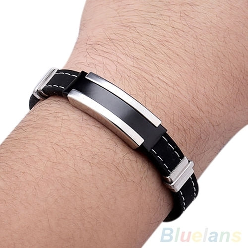 Mens Punk Watch Clasp Stylestainless Steel Rubber Bracelet Fashion Bangle Image 7