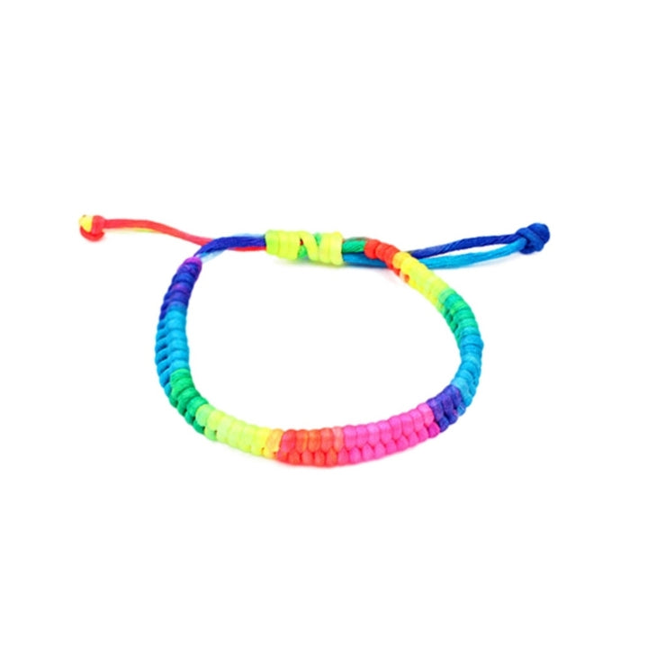 Womens Nightclub Fashion Rainbow Fluorescent Colorful Braided Woven Bracelet Image 6