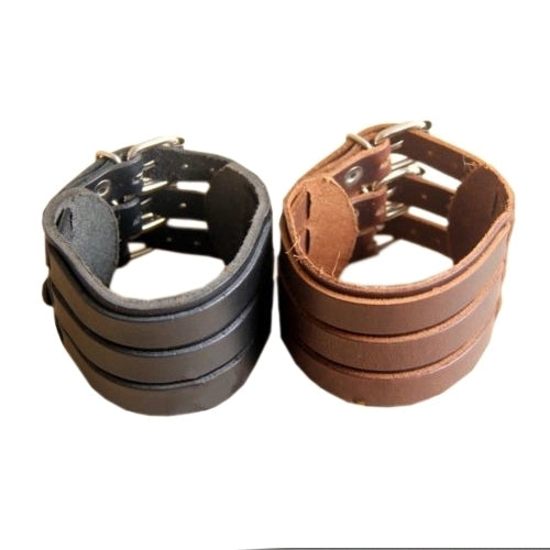 Men Fashion Multilayer Belt Faux Leather Bracelet 3 Buckles Wristband Cuff Bangle Image 2