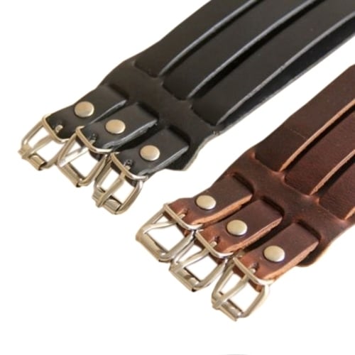 Men Fashion Multilayer Belt Faux Leather Bracelet 3 Buckles Wristband Cuff Bangle Image 3