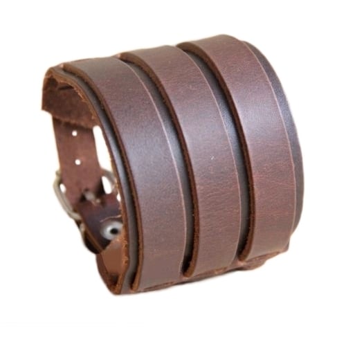 Men Fashion Multilayer Belt Faux Leather Bracelet 3 Buckles Wristband Cuff Bangle Image 7