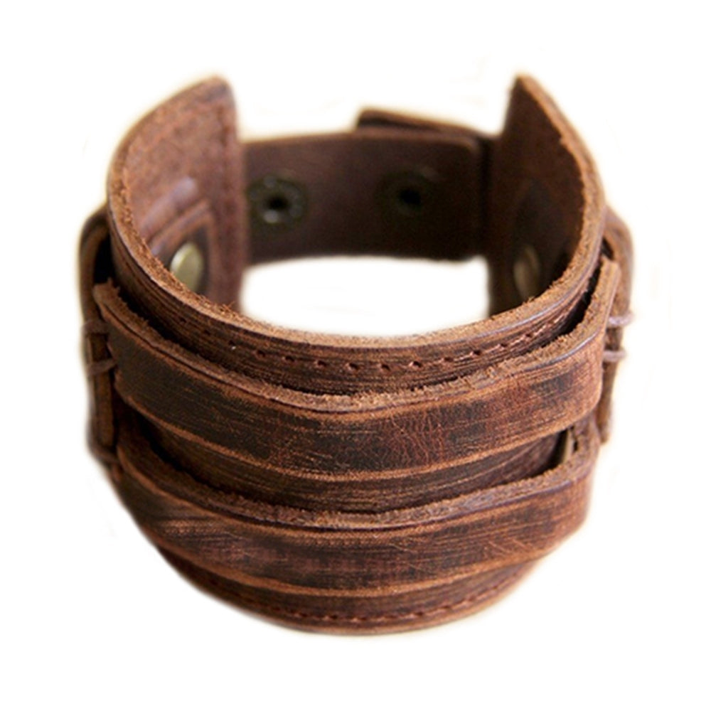 Mens Retro Faux Leather Buckle Punk Cuff Bangle Wristband Bracelet Jewelry Image 6