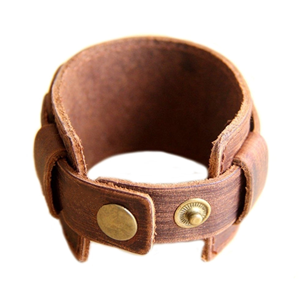 Mens Retro Faux Leather Buckle Punk Cuff Bangle Wristband Bracelet Jewelry Image 7