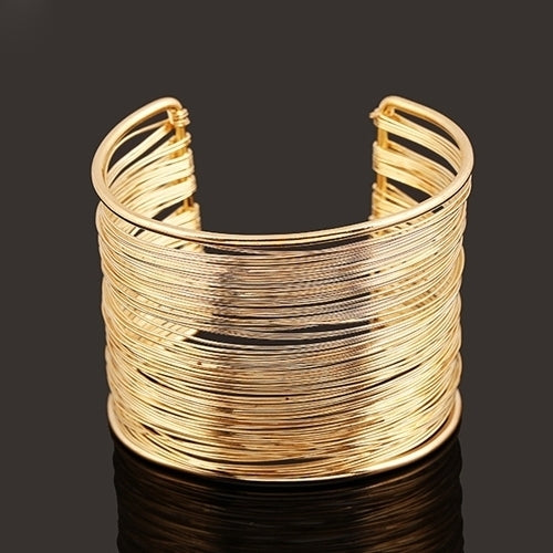 Fashion Womens Multilayer Metal Wires Strings Open Bangle Wide Cuff Bracelet Image 1