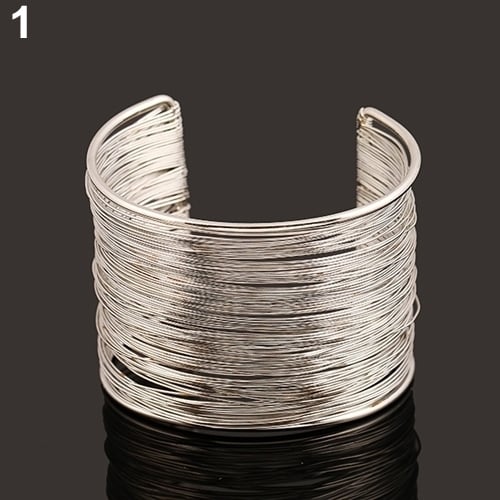 Fashion Womens Multilayer Metal Wires Strings Open Bangle Wide Cuff Bracelet Image 2