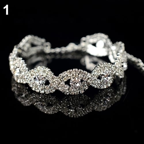 Womens Luxury Spiral Rhinestone Bangle Wedding Party Bracelet Jewelry Gift Image 2