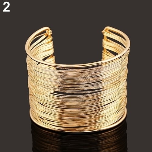 Fashion Womens Multilayer Metal Wires Strings Open Bangle Wide Cuff Bracelet Image 3