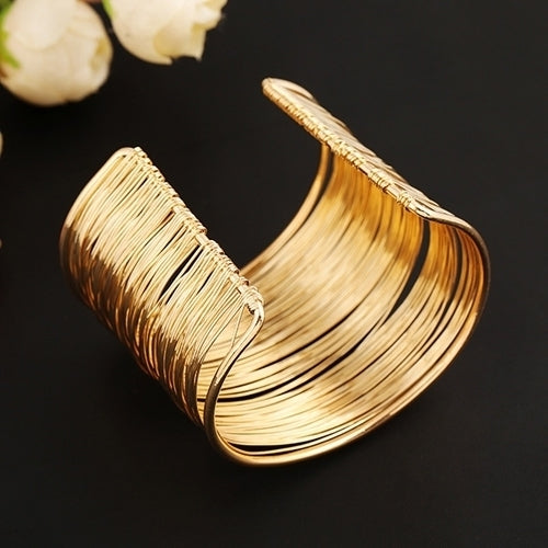 Fashion Womens Multilayer Metal Wires Strings Open Bangle Wide Cuff Bracelet Image 4