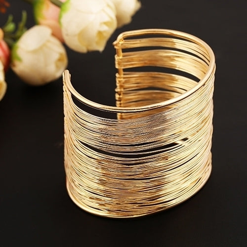 Fashion Womens Multilayer Metal Wires Strings Open Bangle Wide Cuff Bracelet Image 4