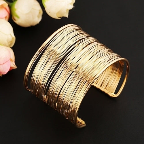 Fashion Womens Multilayer Metal Wires Strings Open Bangle Wide Cuff Bracelet Image 6