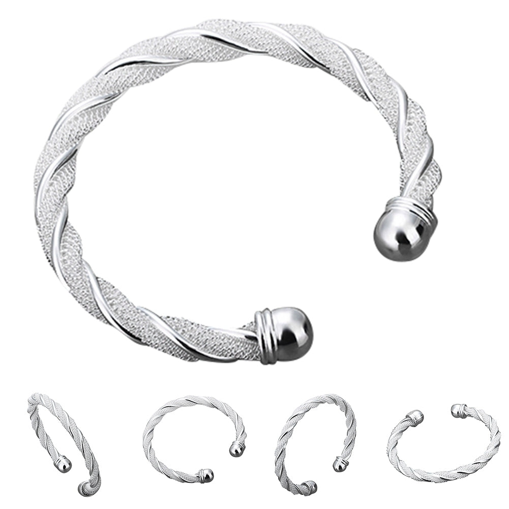 Womens Fashion Simple Silver Plated Twist Cuff Bangle Open Bracelet Jewelry Gift Image 4