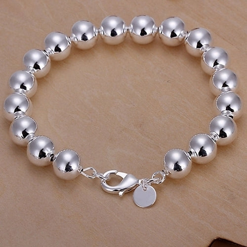 Womens Fashion Simple Silver Plated 8mm Round Beads Bangle Bracelet Jewelry Image 1