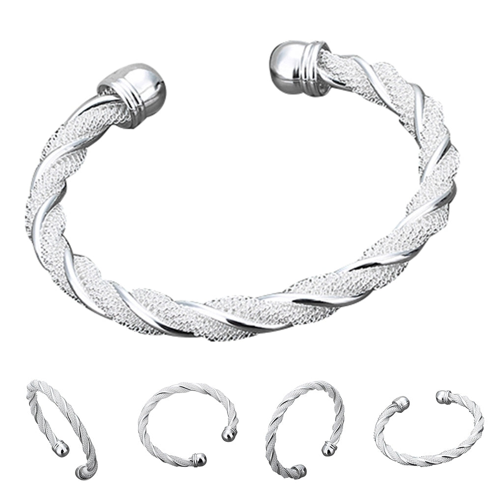 Womens Fashion Simple Silver Plated Twist Cuff Bangle Open Bracelet Jewelry Gift Image 6