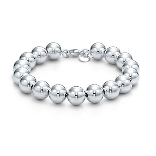 Womens Fashion Simple Silver Plated 8mm Round Beads Bangle Bracelet Jewelry Image 2