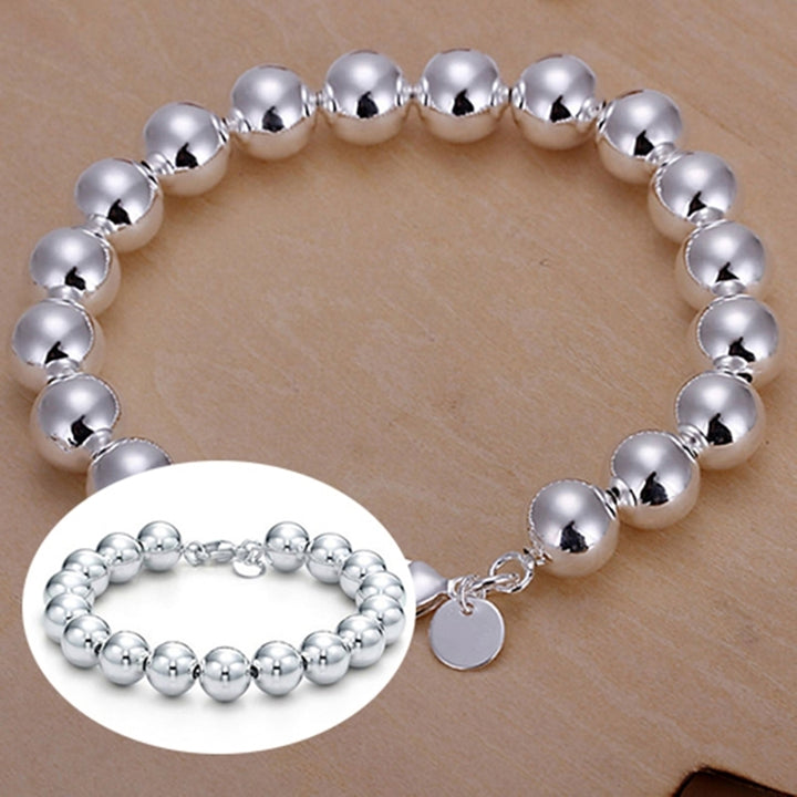 Womens Fashion Simple Silver Plated 8mm Round Beads Bangle Bracelet Jewelry Image 3