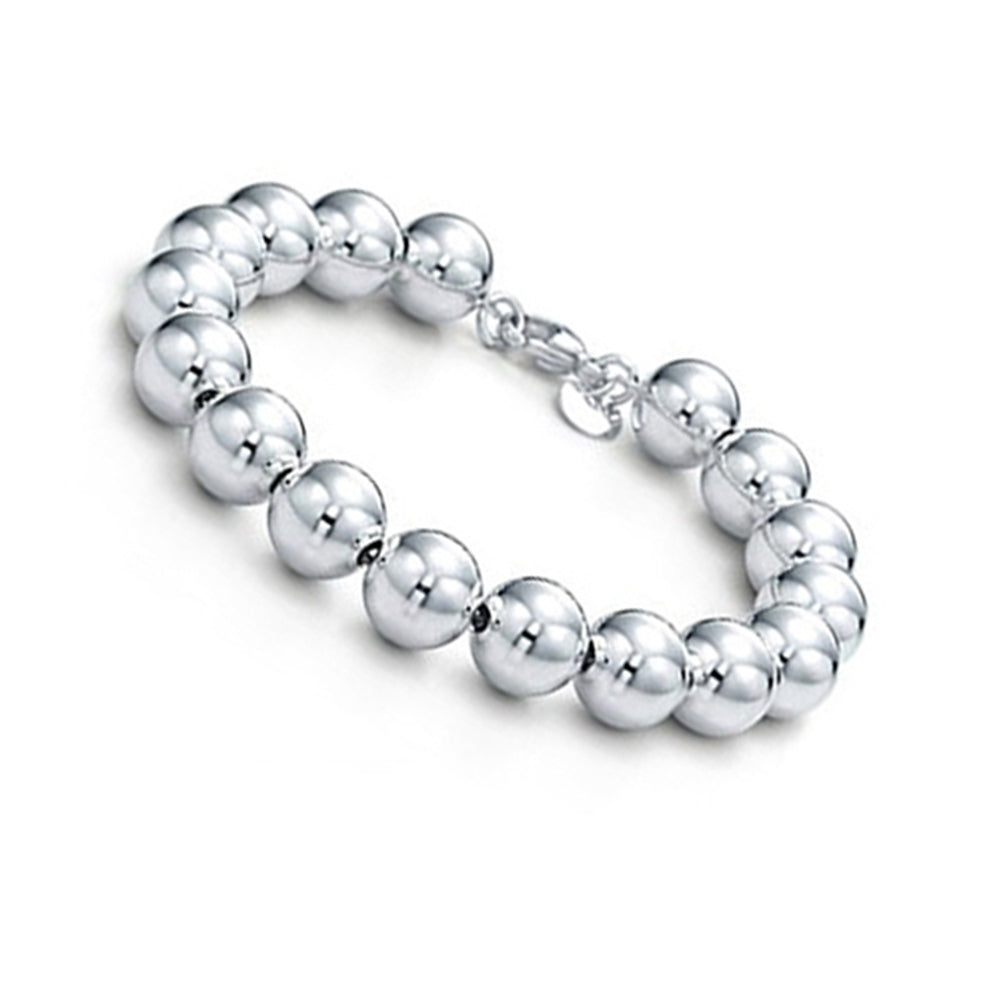 Womens Fashion Simple Silver Plated 8mm Round Beads Bangle Bracelet Jewelry Image 4