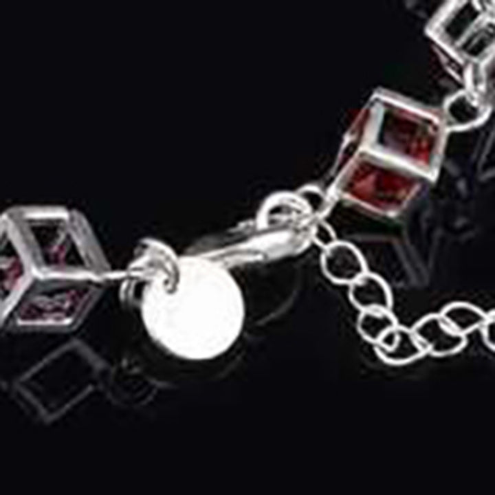 Fashion Women Silver Plated Cube Colorful CZ Bracelet Bangle Jewelry Gifts Image 4