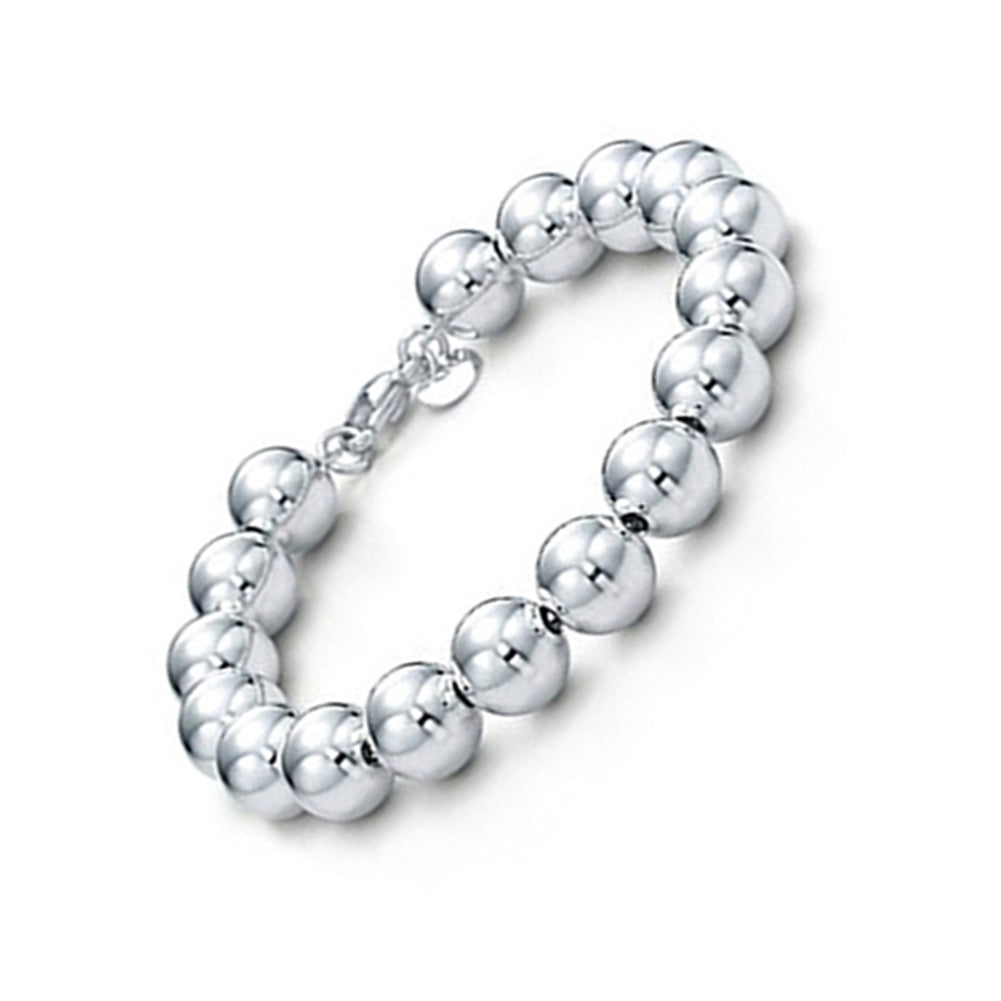 Womens Fashion Simple Silver Plated 8mm Round Beads Bangle Bracelet Jewelry Image 4