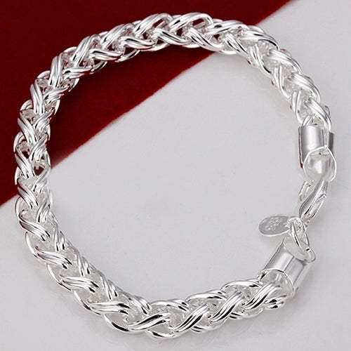 Womens Chic Simple Silver Plated Knotted Braided Chain Bangle Gift Bracelet Image 2