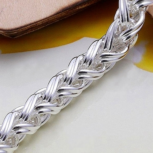 Womens Chic Simple Silver Plated Knotted Braided Chain Bangle Gift Bracelet Image 4