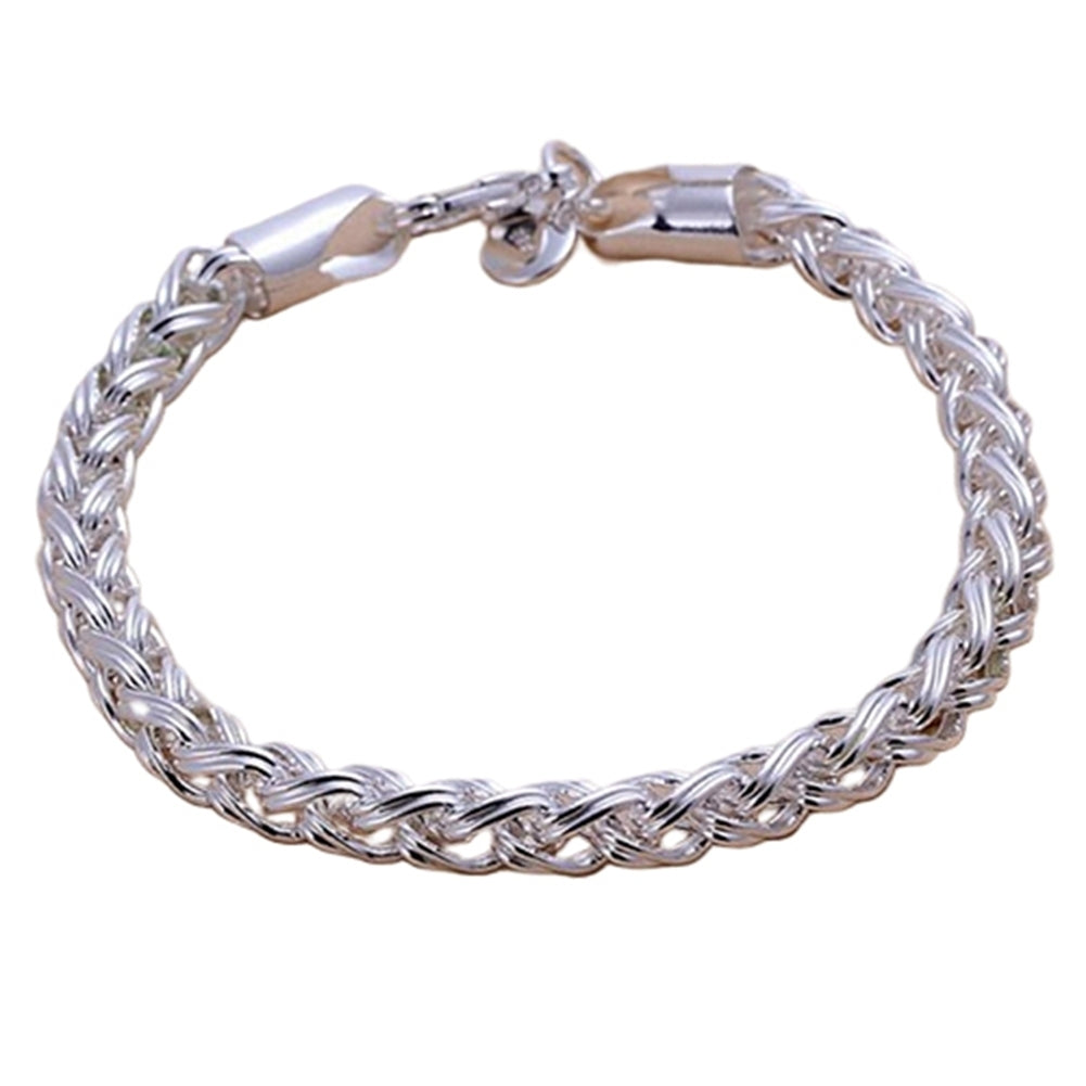 Womens Chic Simple Silver Plated Knotted Braided Chain Bangle Gift Bracelet Image 4