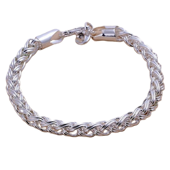 Womens Chic Simple Silver Plated Knotted Braided Chain Bangle Gift Bracelet Image 4