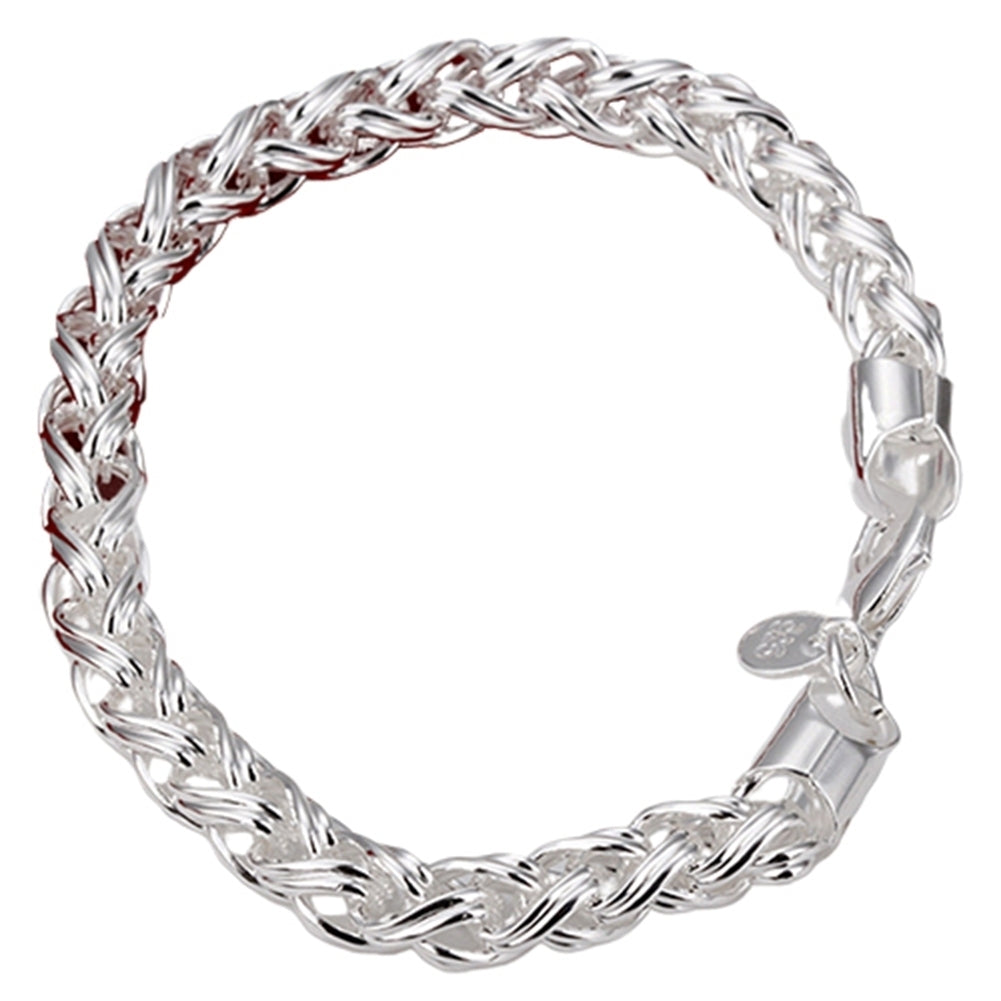 Womens Chic Simple Silver Plated Knotted Braided Chain Bangle Gift Bracelet Image 6