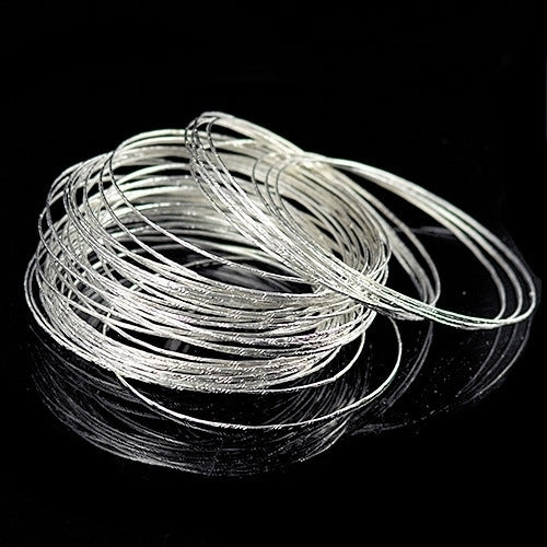 100 Pcs Bracelets Silver Plated Steel Wire Cuff Slim Bangle Bracelet Set Image 2