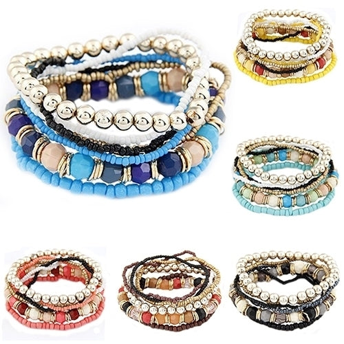 Womens Bohemia Style Multilayer Acrylic Beads Summer Beach Bracelet Bangle Image 1