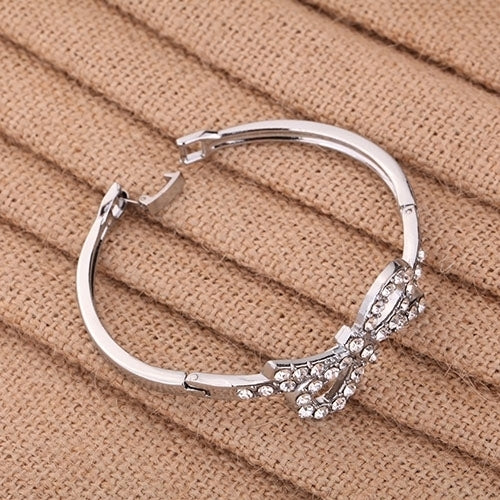 Fashion Hollow Bowknot Design Rhinestone Inlay Bracelet Silver Plated Bangle Image 3