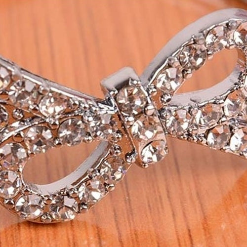 Fashion Hollow Bowknot Design Rhinestone Inlay Bracelet Silver Plated Bangle Image 4