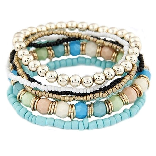 Womens Bohemia Style Multilayer Acrylic Beads Summer Beach Bracelet Bangle Image 3