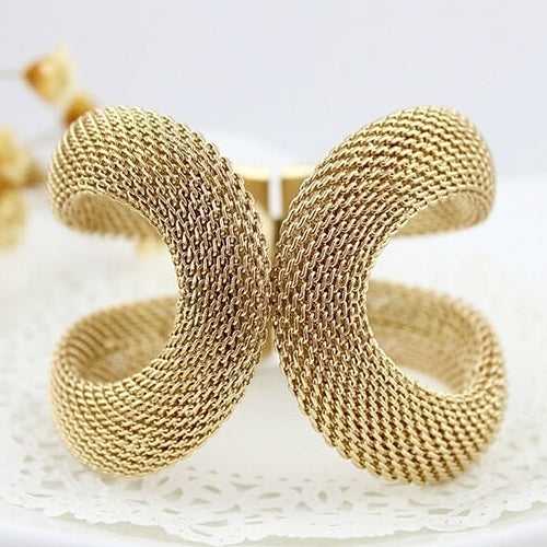 Women Cool Fashion Mesh Wide Alloy Spring Cuff Bracelet Jewelry Punk Bangle Image 1