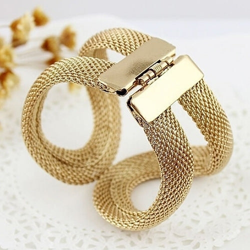 Women Cool Fashion Mesh Wide Alloy Spring Cuff Bracelet Jewelry Punk Bangle Image 2