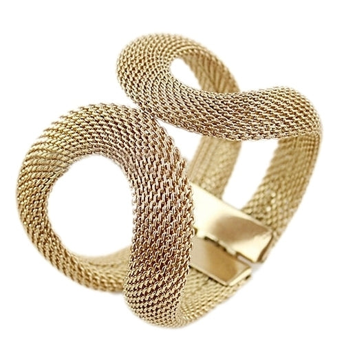 Women Cool Fashion Mesh Wide Alloy Spring Cuff Bracelet Jewelry Punk Bangle Image 3