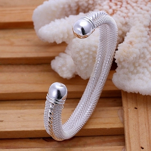 Women Casual Mesh Twisted Carving Band Silver Plated Bangle Bracelet Jewelry Image 2