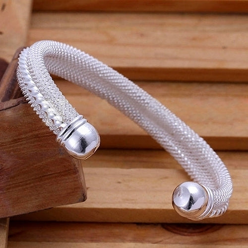 Women Casual Mesh Twisted Carving Band Silver Plated Bangle Bracelet Jewelry Image 4