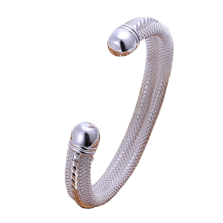 Women Casual Mesh Twisted Carving Band Silver Plated Bangle Bracelet Jewelry Image 4