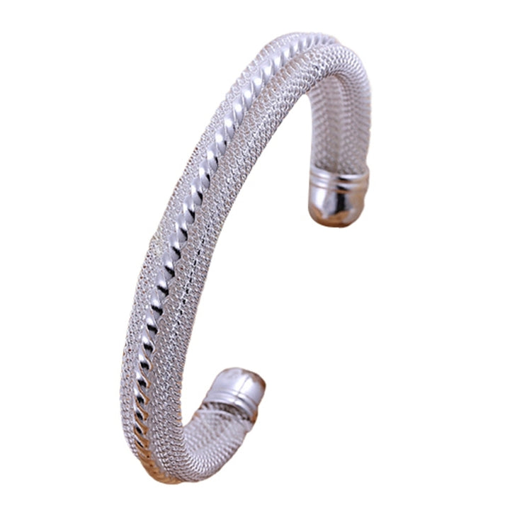 Women Casual Mesh Twisted Carving Band Silver Plated Bangle Bracelet Jewelry Image 6