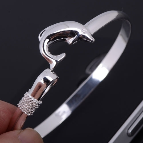 Womens Fashion Silver Plated Dolphin Wristband Bangle Cuff Bracelet Jewelry Image 2