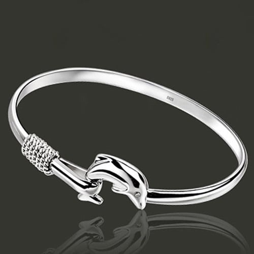 Womens Fashion Silver Plated Dolphin Wristband Bangle Cuff Bracelet Jewelry Image 4