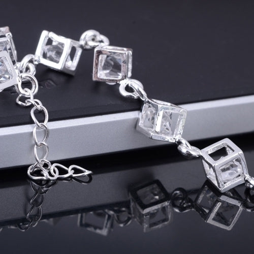 Womens Silver Plated Cube Clear Rhinestone Bracelet Engagement Party Jewelry Image 3