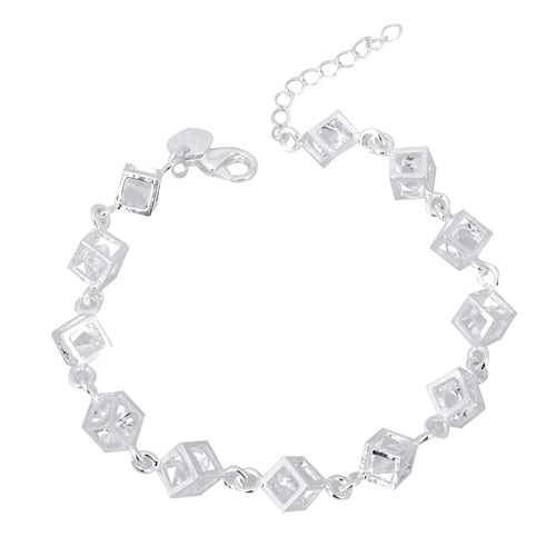 Womens Silver Plated Cube Clear Rhinestone Bracelet Engagement Party Jewelry Image 4